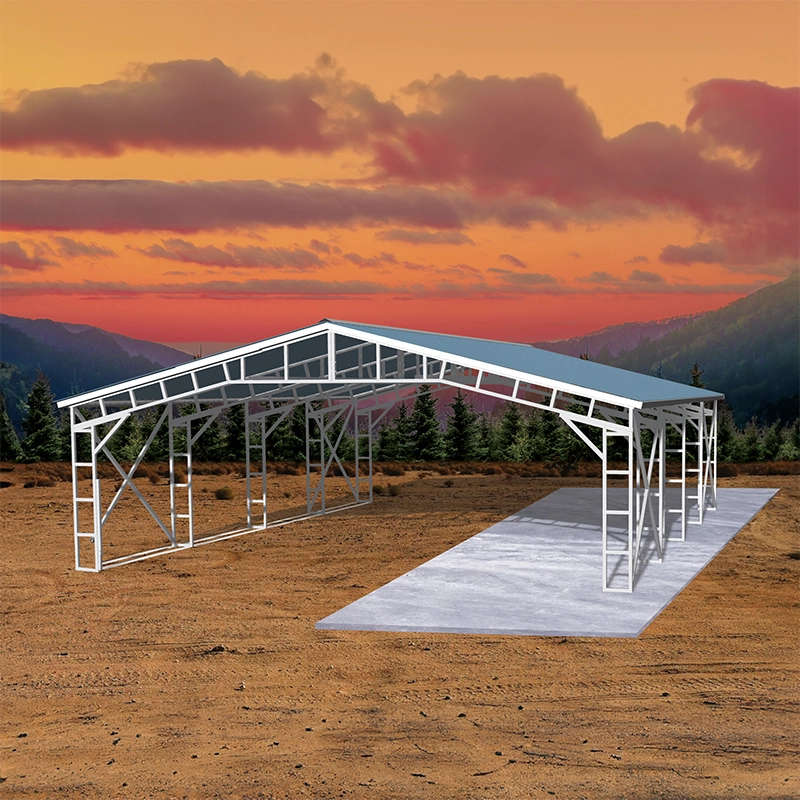 3D rendering of ProMetal airplane hanger with sunset background.