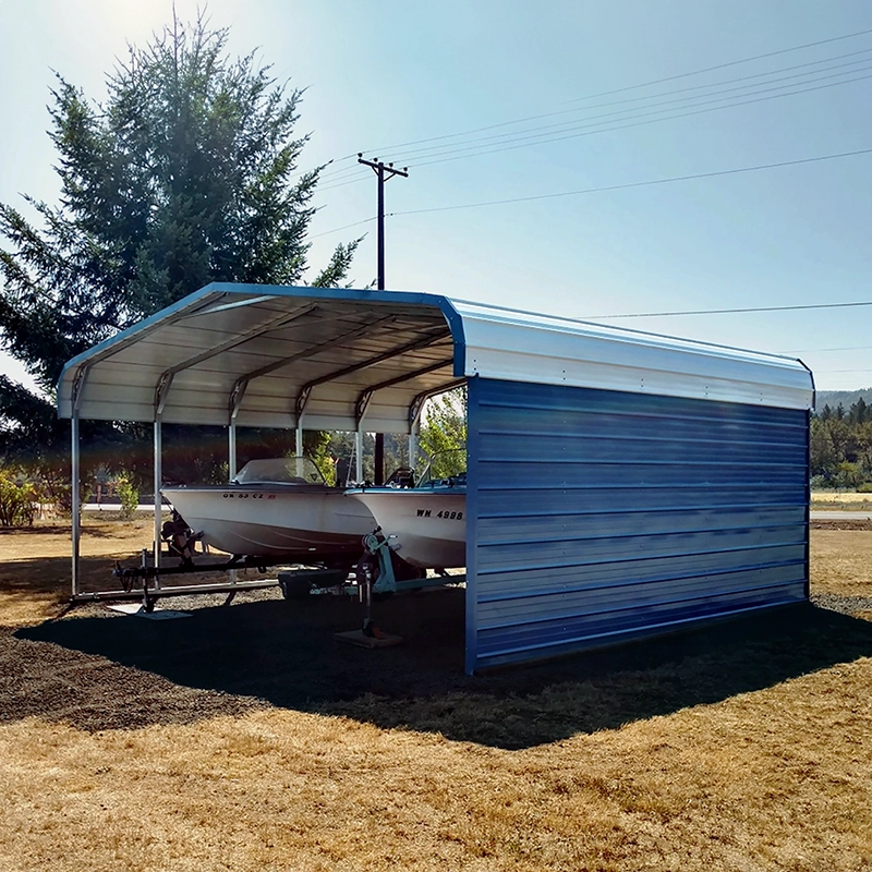 Image of ProMetal boat cover with boat inside.