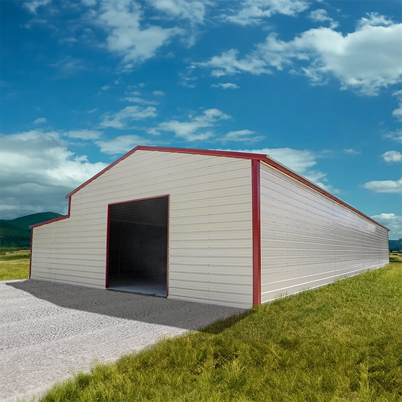 Image of white ProMetal warehouse with red trim.