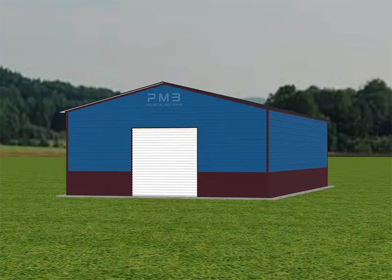 Pro Metal Buildings Custom Blue One Car Garage