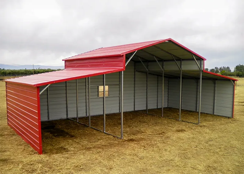 Red open metal barn