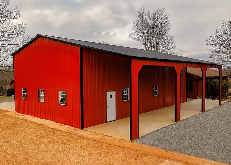red metal barndominium